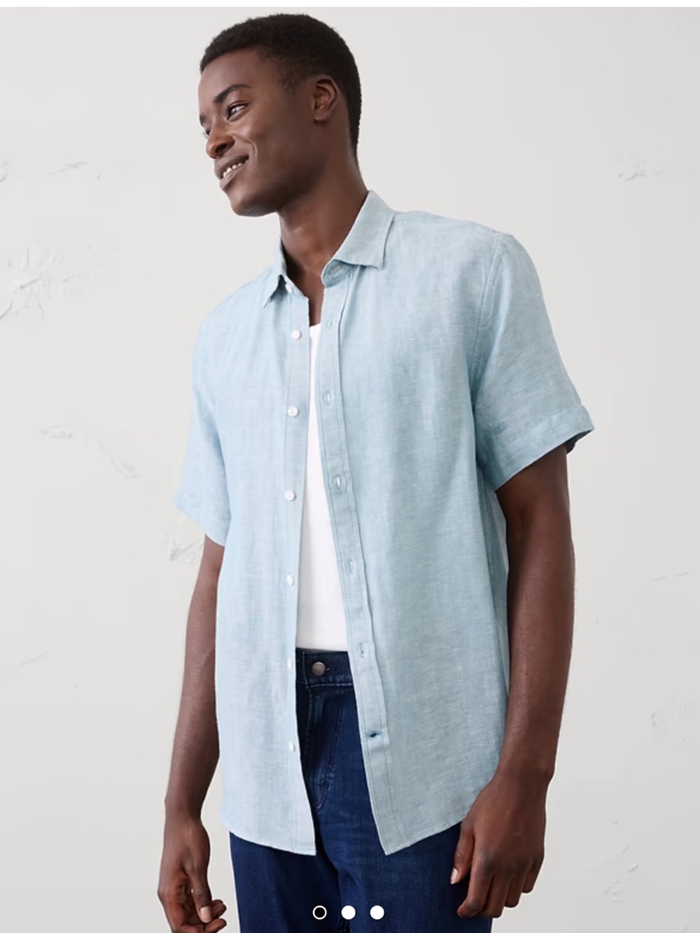 Banana Republic Light Green Short-Sleeve Button-Down Linen Shirt
